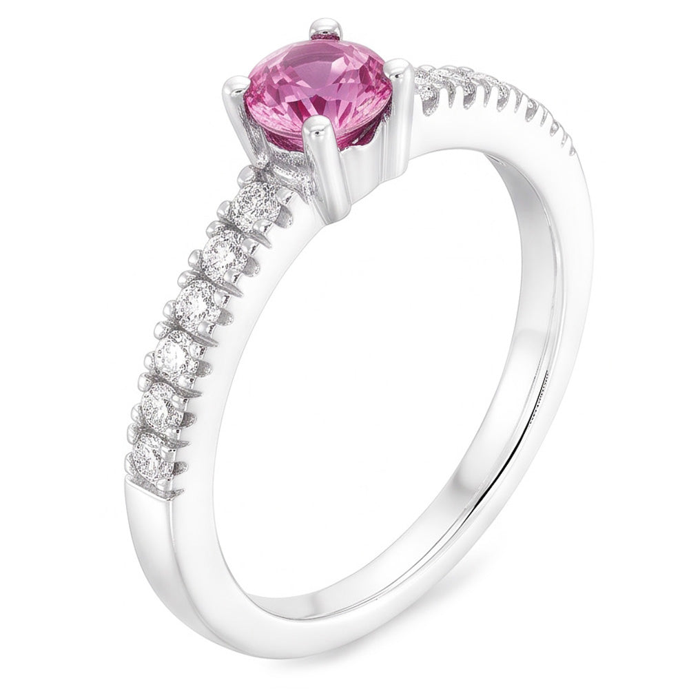 Pink Sapphire And Natural Earth Mined Diamond Ring 1.45 Carats Gemstone White Gold 14K
