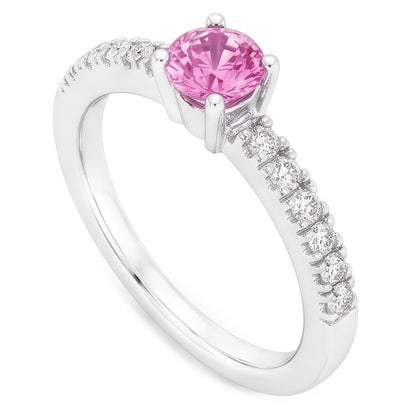 Pink Sapphire And Natural Earth Mined Diamond Ring 1.45 Carats Gemstone White Gold 14K