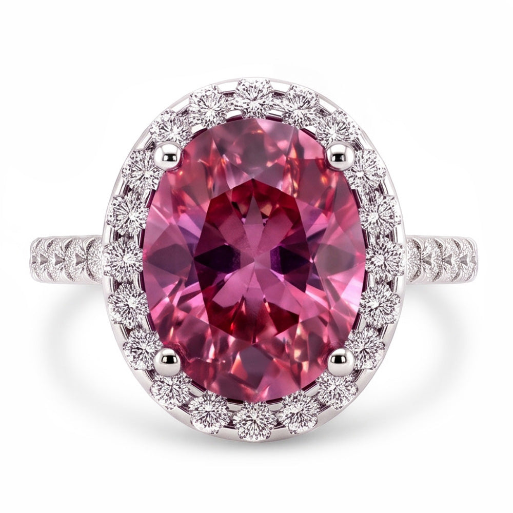 Pink Sapphire And Natural Earth Mined Diamonds 3.90 Carats Ring White Gold 14K
