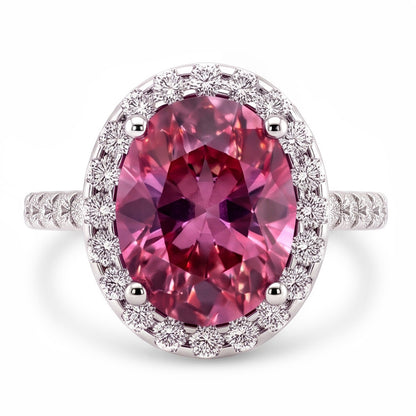 Pink Sapphire And Natural Earth Mined Diamonds 3.90 Carats Ring White Gold 14K