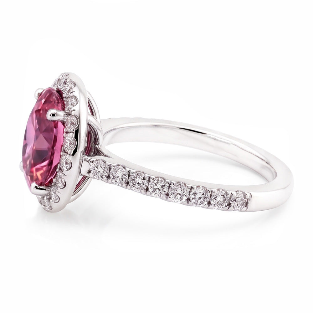 Pink Sapphire And Natural Earth Mined Diamonds 3.90 Carats Ring White Gold 14K