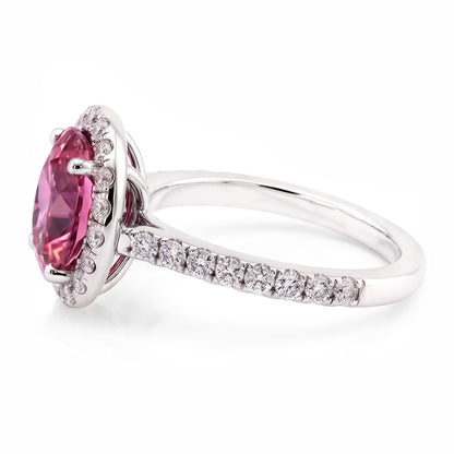 Pink Sapphire And Natural Earth Mined Diamonds 3.90 Carats Ring White Gold 14K