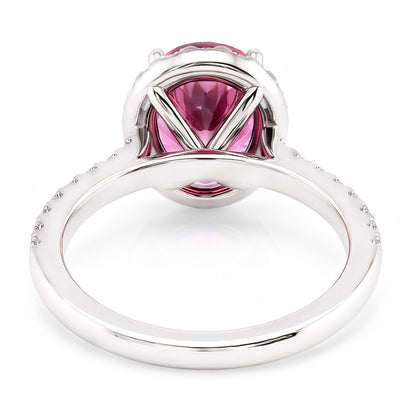 Pink Sapphire And Natural Earth Mined Diamonds 3.90 Carats Ring White Gold 14K