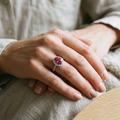 Pink Sapphire And Natural Earth Mined Diamonds 3.90 Carats Ring White Gold 14K