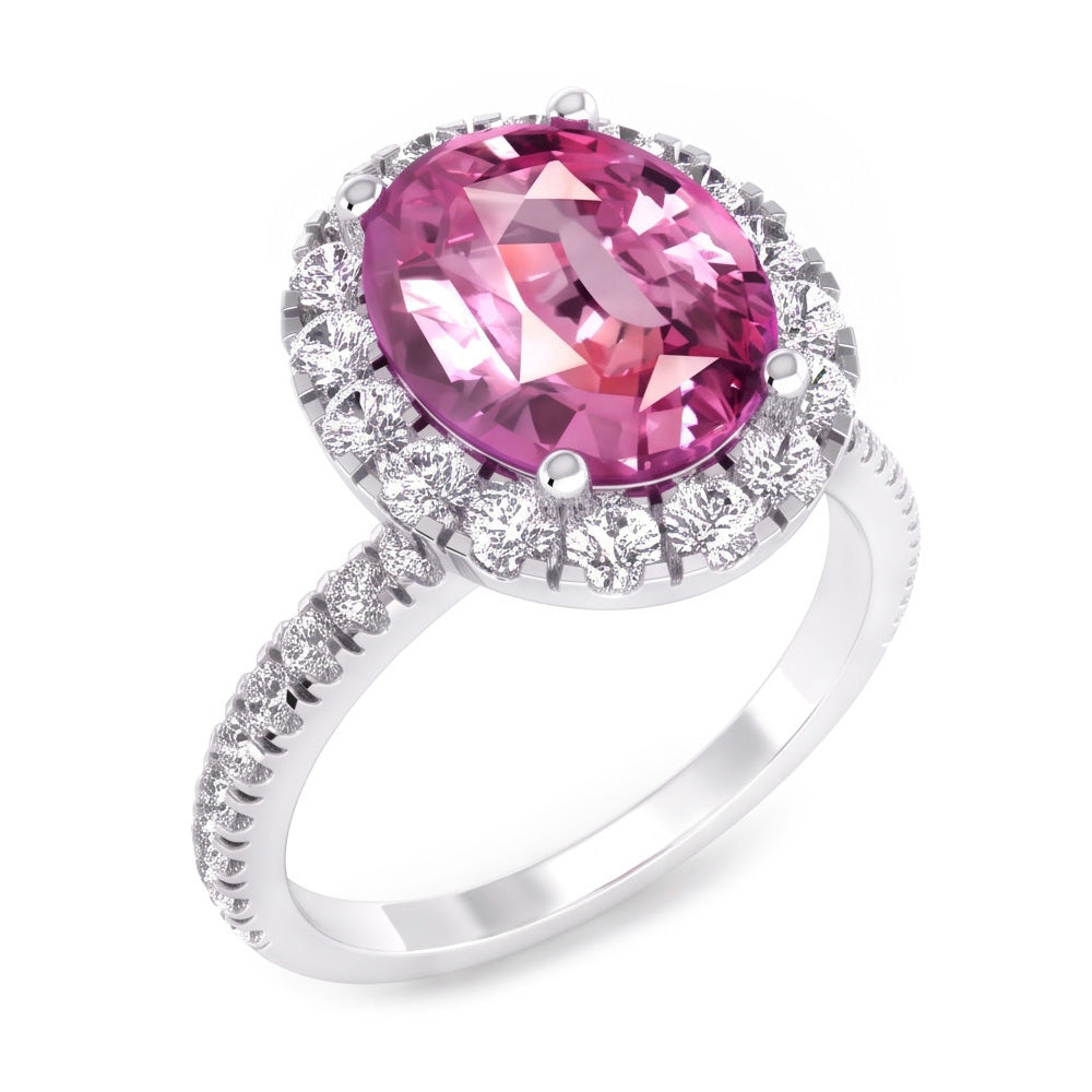 Pink Sapphire Halo Natural Real Diamond ( Not Lab Grown ) Ring