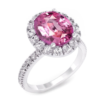 Pink Sapphire Halo Natural Real Diamond ( Not Lab Grown ) Ring