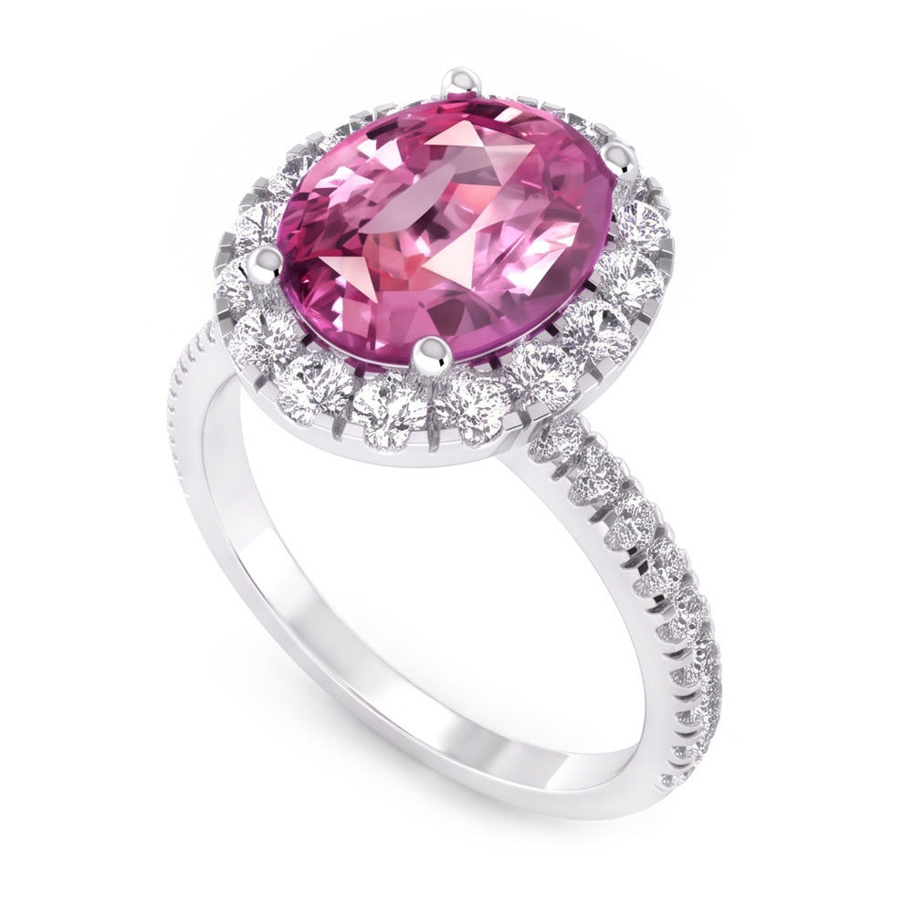 Pink Sapphire Halo Natural Real Diamond ( Not Lab Grown ) Ring