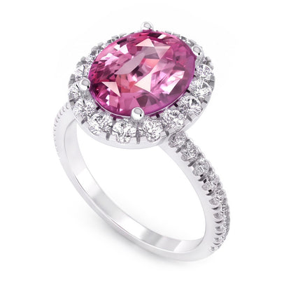 Pink Sapphire Halo Natural Real Diamond ( Not Lab Grown ) Ring