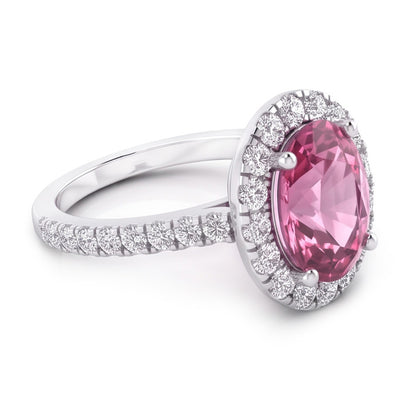 Pink Sapphire Halo Natural Real Diamond ( Not Lab Grown ) Ring