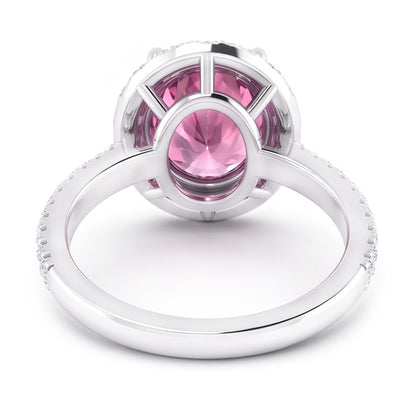 Pink Sapphire Halo Natural Real Diamond ( Not Lab Grown ) Ring