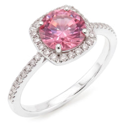 Pink Sapphire Round Center WG Solitaire With Accents Ring 1.15 Ct.
