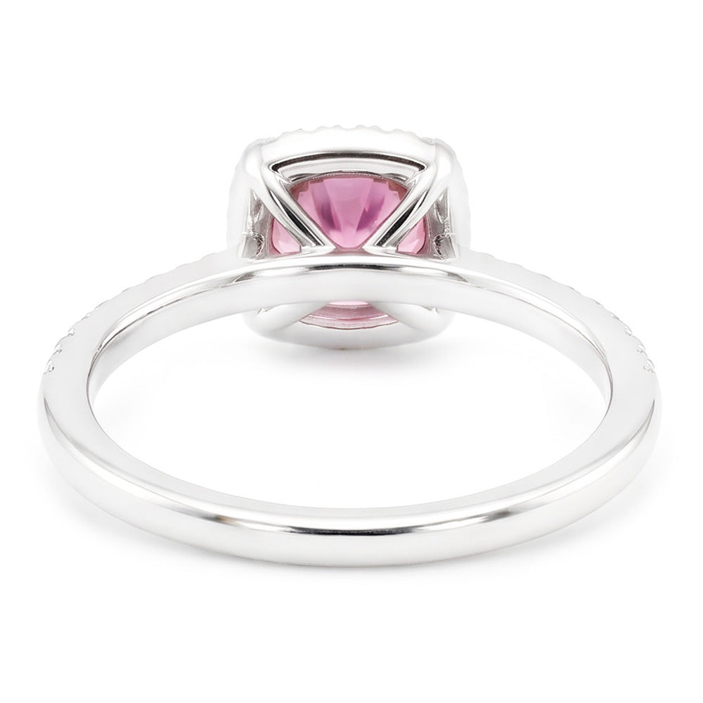Pink Sapphire Round Center WG Solitaire With Accents Ring 1.15 Ct.
