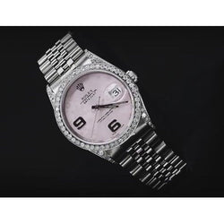 Pink  Dial Custom Diamond Bezel Rolex Watch Jubilee Bracelet 36 Mm QUICK SET