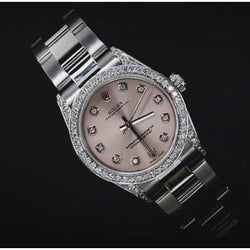 Pink Dial Rolex Watch Custom Diamond Bezel Midsize 31Mm No Date Ss