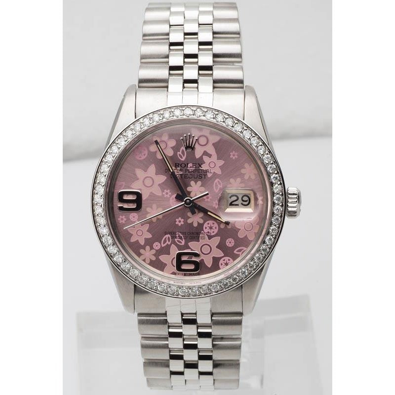 Pink Flower Dial Rolex Watch 