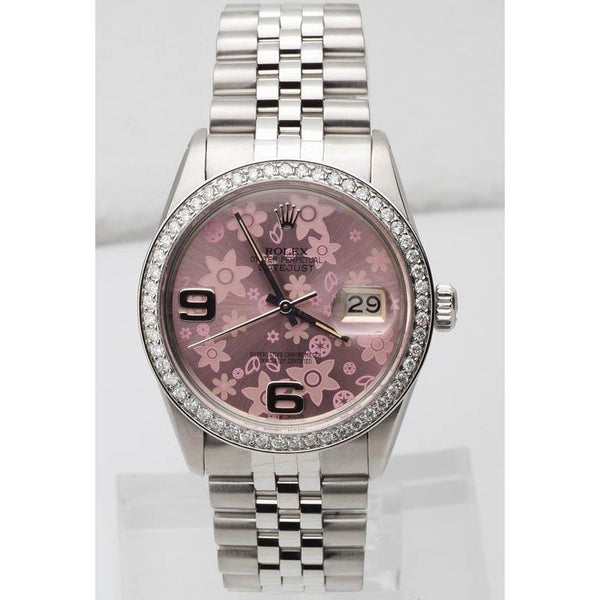 Pink Flower Dial Rolex Watch 