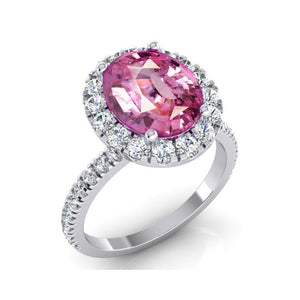 Pink Sapphire Halo Diamond Ring