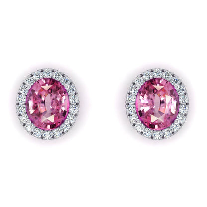 Pink Sapphire Halo Diamond Stud Earrings