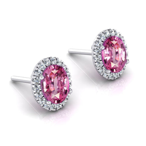 Pink Sapphire Halo Diamond Stud Earrings