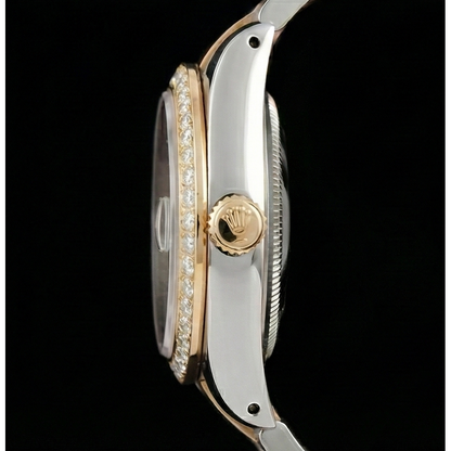 Pink Mother Of Pearl Diamond Dial 36 mm Rolex Datejust Two Tone Watch Oyster Bracelet