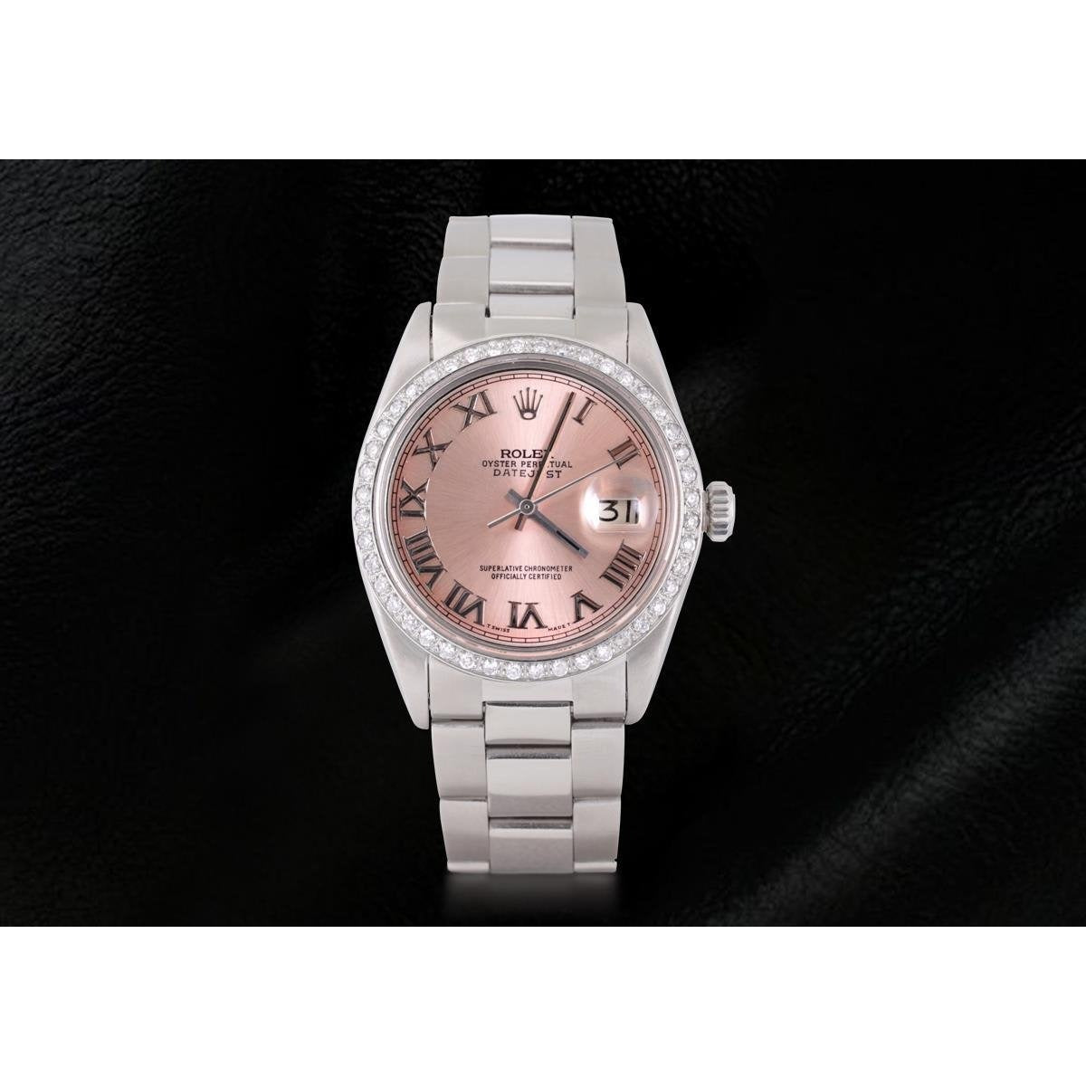 Pink Roman Dial Diamond Bezel Rolex
