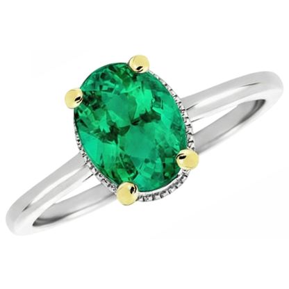 Natural Real ( Not Lab Grown ) Precious Gemstone Ring Green Emerald GIA Oval Cut