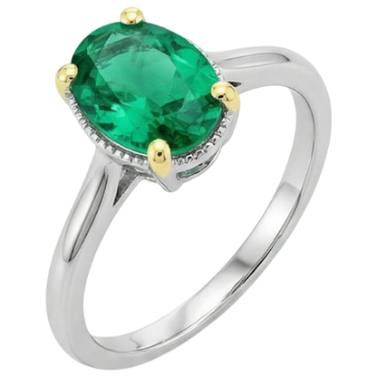 Natural Real ( Not Lab Grown ) Precious Gemstone Ring Green Emerald GIA Oval Cut