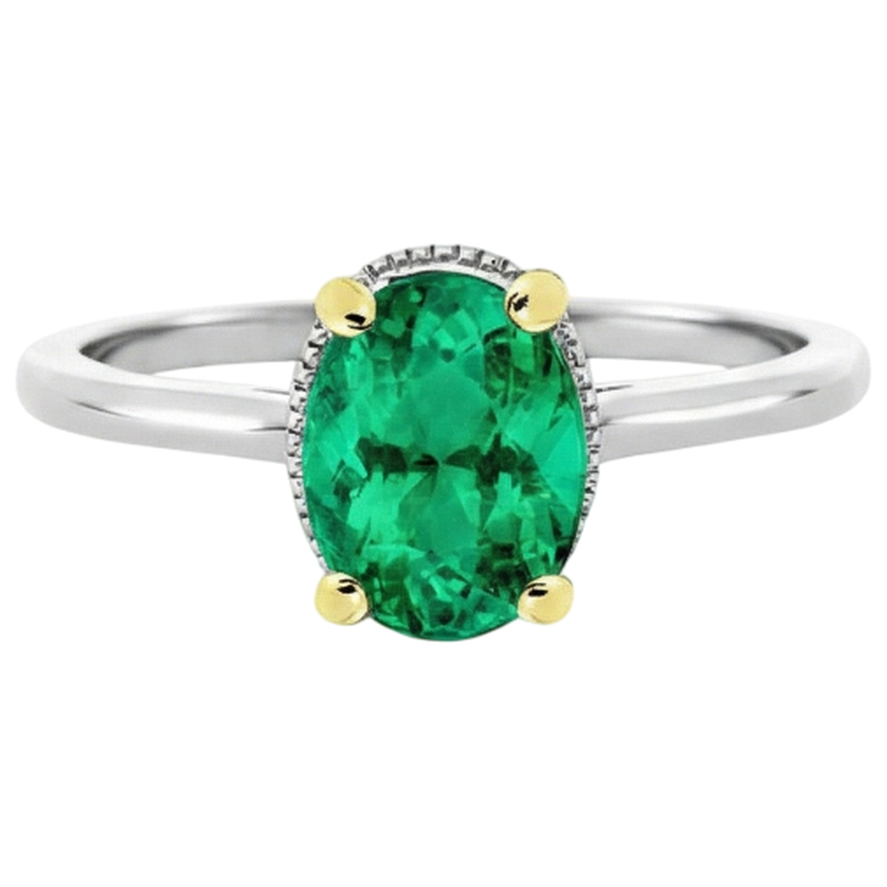 Natural Real ( Not Lab Grown ) Precious Gemstone Ring Green Emerald GIA Oval Cut