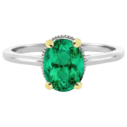 Natural Real ( Not Lab Grown ) Precious Gemstone Ring Green Emerald GIA Oval Cut