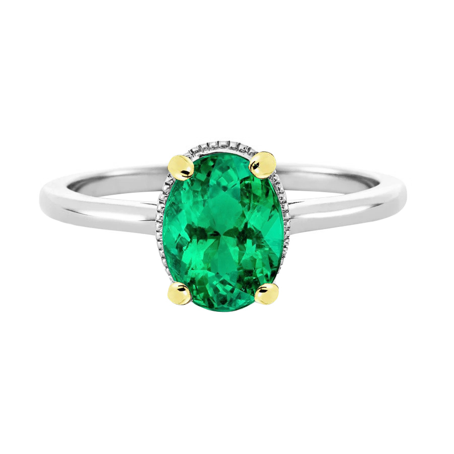 Precious Gemstone Ring Green Emerald Oval Cut