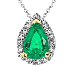Precious Green Emerald Pendant Teardrop Halo Necklace