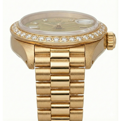 President Champagne Diamond Dial Bezel Rolex Watch Datejust Yg