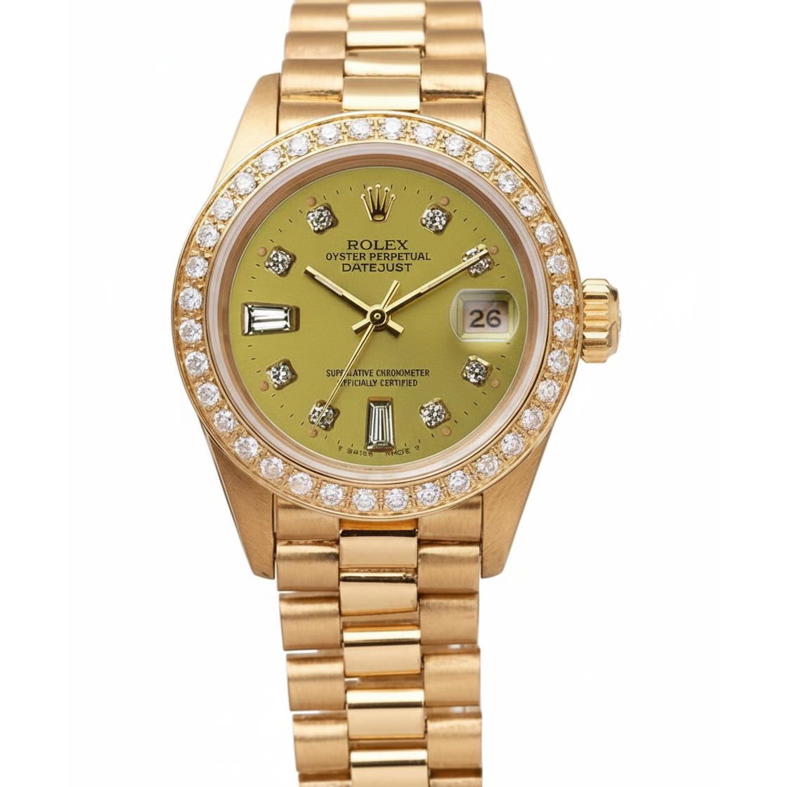 President Champagne Diamond Dial Bezel Rolex Watch Datejust Yg