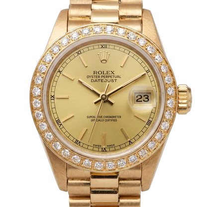 Presidential Style Rolex Dj Watch Champagne Stick Dial  Bezel