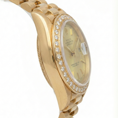 Presidential Style Rolex Dj Watch Champagne Stick Dial  Bezel