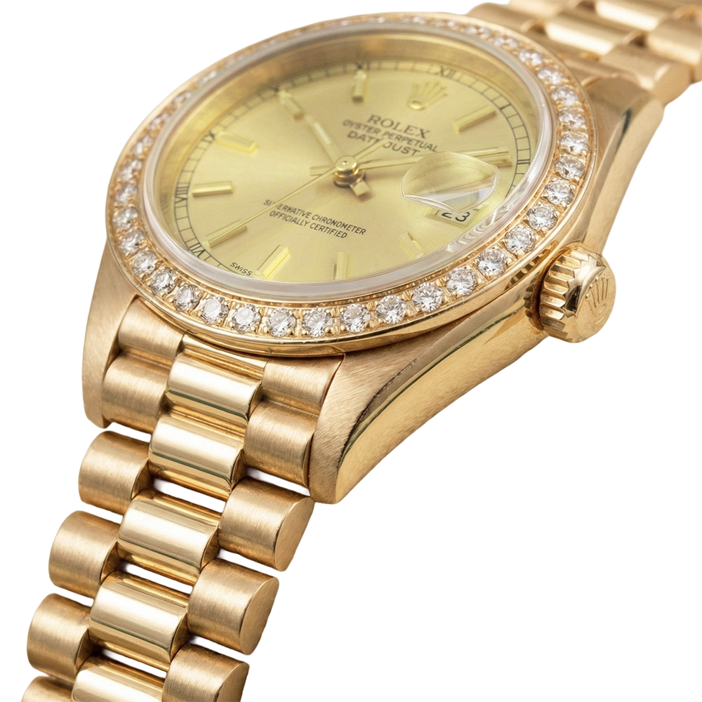 Presidential Style Rolex Dj Watch Champagne Stick Dial  Bezel
