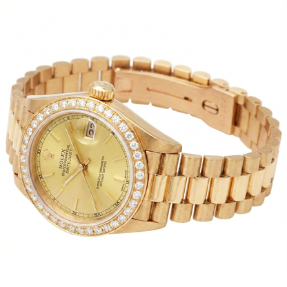 Presidential Style Rolex Dj Watch Champagne Stick Dial  Bezel