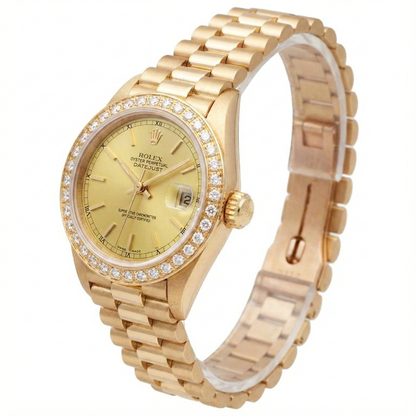 Presidential Style Rolex Dj Watch Champagne Stick Dial  Bezel