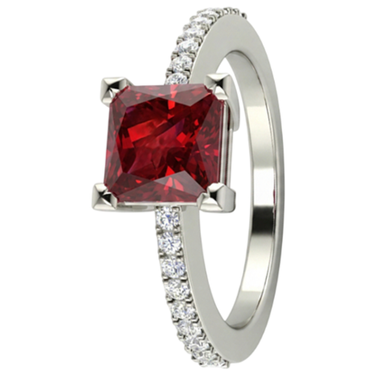 Princess And Round Cut 3.45 Ct. Ruby And Natural Earth Mined Diamonds Ring White Gold 14K