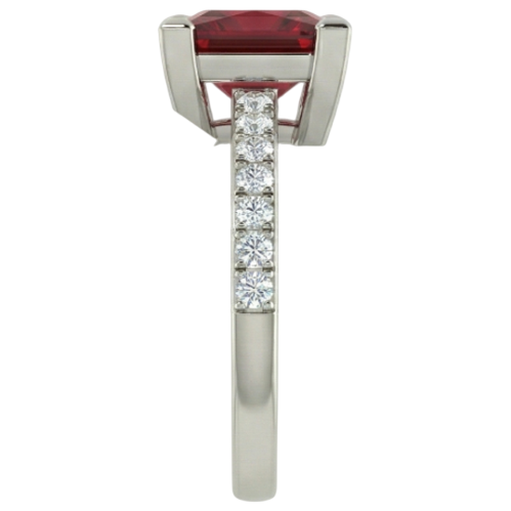 Princess And Round Cut 3.45 Ct. Ruby And Natural Earth Mined Diamonds Ring White Gold 14K