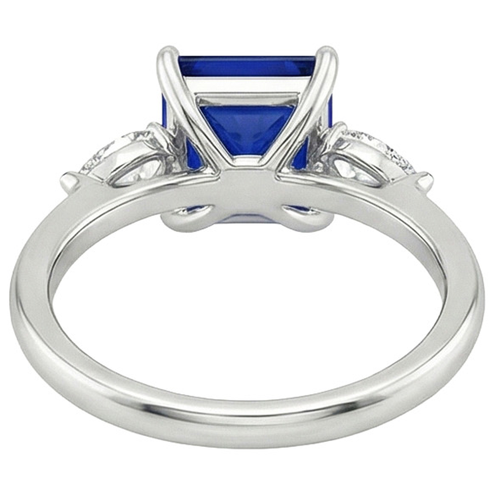 Princess Ceylon Sapphire & Pear Natural Earth Mined Diamond 3 Stone Ring 4 Carats