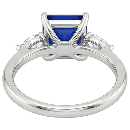 Princess Ceylon Sapphire & Pear Natural Earth Mined Diamond 3 Stone Ring 4 Carats