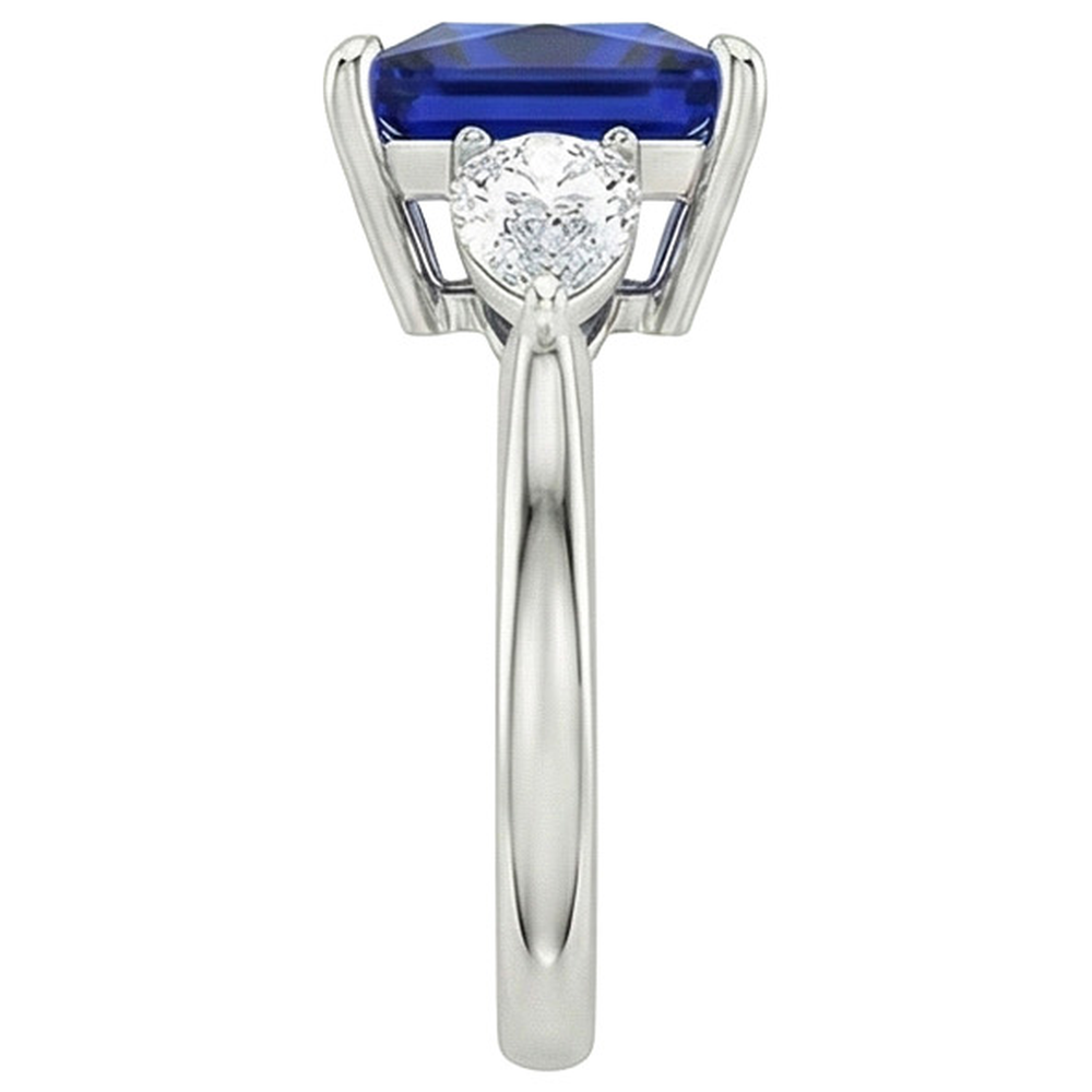 Princess Ceylon Sapphire & Pear Natural Earth Mined Diamond 3 Stone Ring 4 Carats