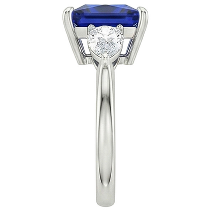 Princess Ceylon Sapphire & Pear Natural Earth Mined Diamond 3 Stone Ring 4 Carats