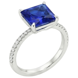 Princess Ceylon Sapphire & Round Natural Earth Mined Diamond Ring 5.75 Carats White Gold