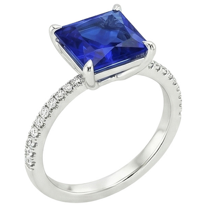Princess Ceylon Sapphire & Round Natural Earth Mined Diamond Ring 5.75 Carats White Gold