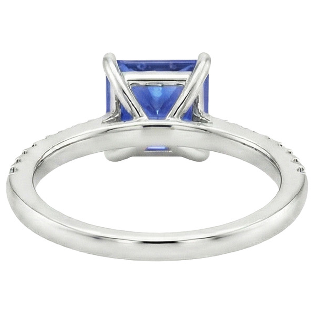 Princess Ceylon Sapphire & Round Natural Earth Mined Diamond Ring 5.75 Carats White Gold
