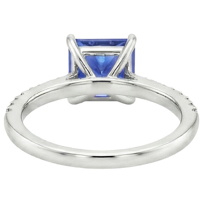 Princess Ceylon Sapphire & Round Natural Earth Mined Diamond Ring 5.75 Carats White Gold