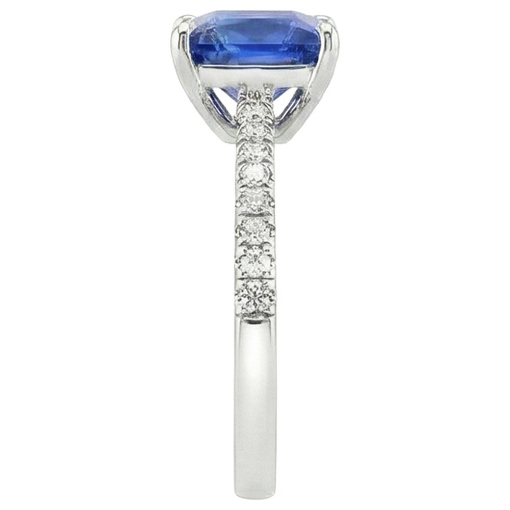 Princess Ceylon Sapphire & Round Natural Earth Mined Diamond Ring 5.75 Carats White Gold