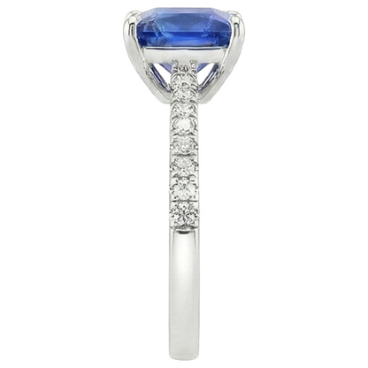 Princess Ceylon Sapphire & Round Natural Earth Mined Diamond Ring 5.75 Carats White Gold